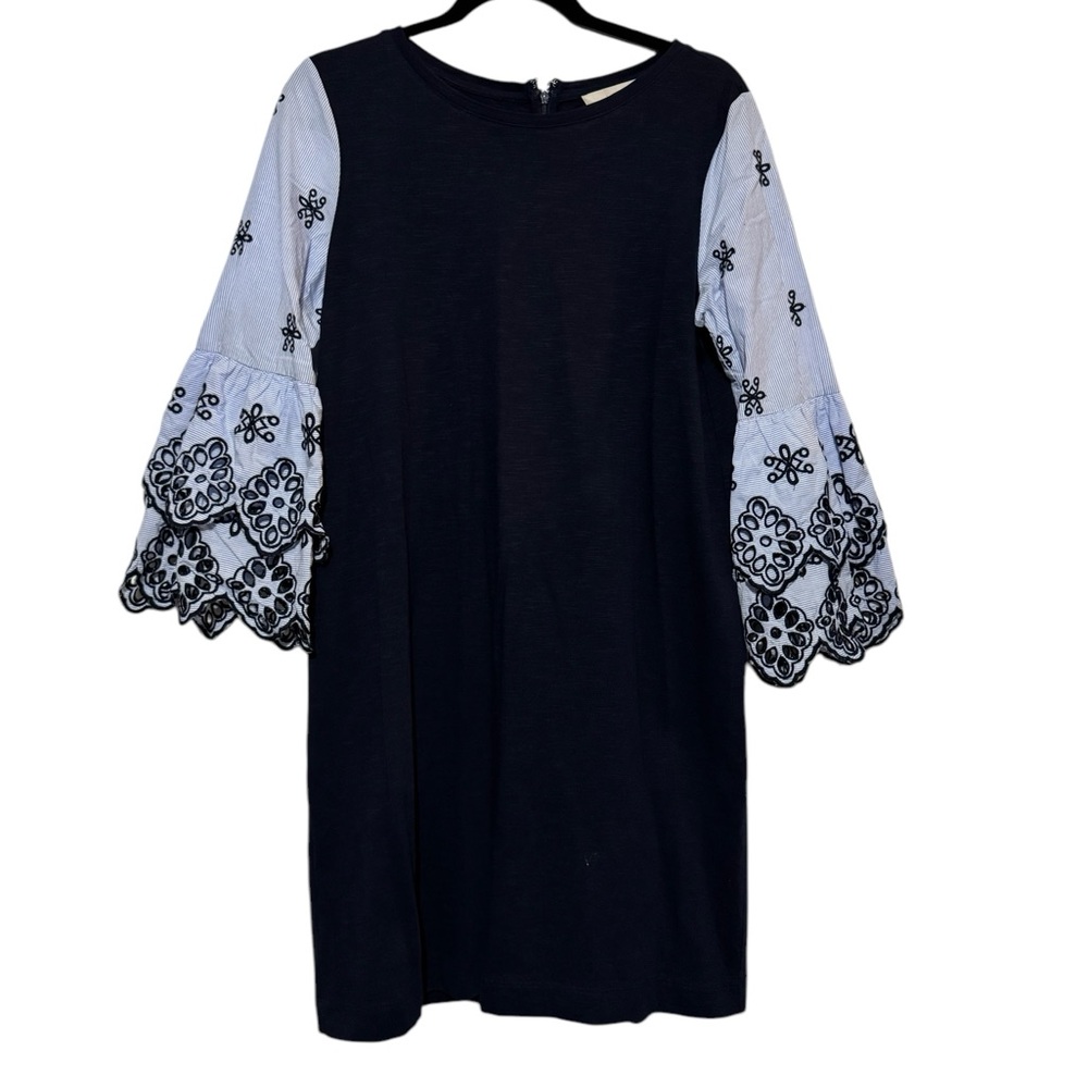 Loft Blue Eyelet‎ Lace Embroidered Floral Jersey Knit Sheath Dress Size Medium
